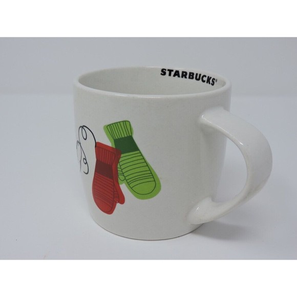 2011 Starbucks Holiday Dove & Mittens Red & Green White Coffee Mug Cup 10oz - Picture 12 of 14
